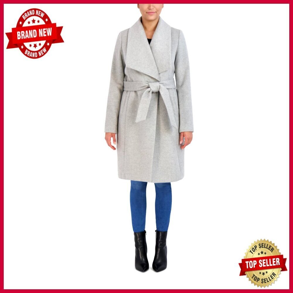 Long Wool Coat with Belt Shawl Collar Snap Button Closure Pockets